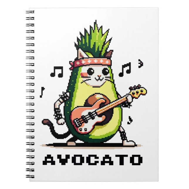 Avocato - luddig pixel Art Avocado Cat-uppspelning Anteckningsbok (Framsidan)