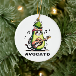 Avocato - luddig pixel Art Avocado Cat-uppspelning Julgransprydnad Keramik