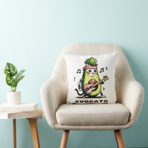 Avocato - luddig pixel Art Avocado Cat-uppspelning Kudde