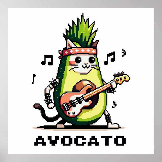 Avocato - luddig pixel Art Avocado Cat-uppspelning Poster (Framsidan)