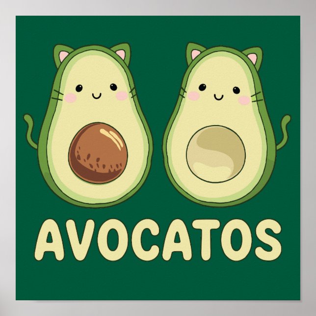 Avocatos Kawaii Cat & Avocado Poster (Framsidan)