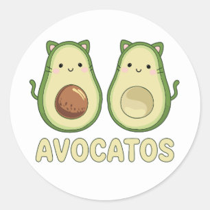 Avocatos Kawaii Cat & Avocado Runt Klistermärke
