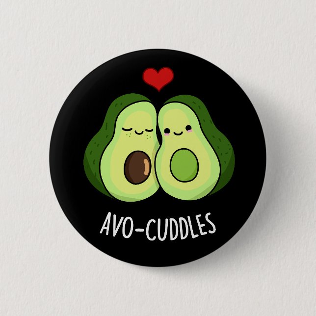 Avocuddles Funny Avocado Couple Pun Mörk BG Knapp (Framsida)