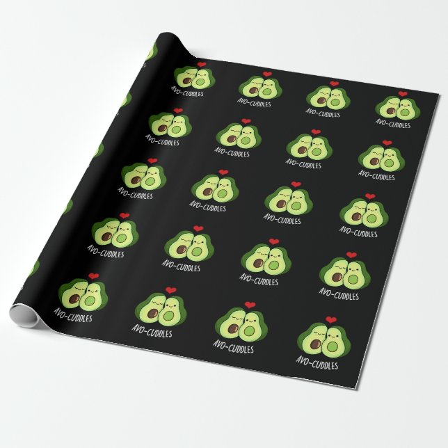 Avocuddles Funny Avocado Couple Pun Mörk BG Presentpapper (Utrullad)