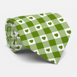 Avokado Grön Hjärt Rutig Gingham Retro Slipsklöver Slips