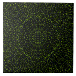 Avokado Grön Mandala med Geometrisk Symmetri Kakelplatta