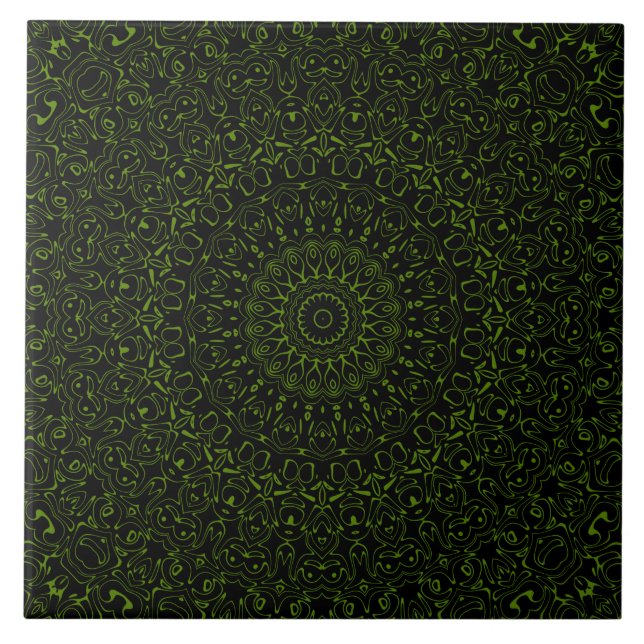 Avokado Grön Mandala med Geometrisk Symmetri Kakelplatta (Framsidan)