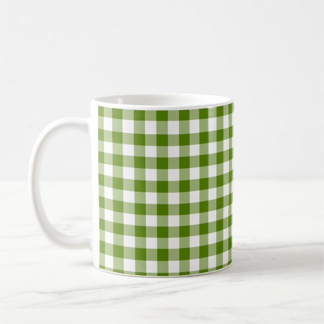 Avokado Grön Plaid Gingham Retro Färg Kaffemugg (Vänster)