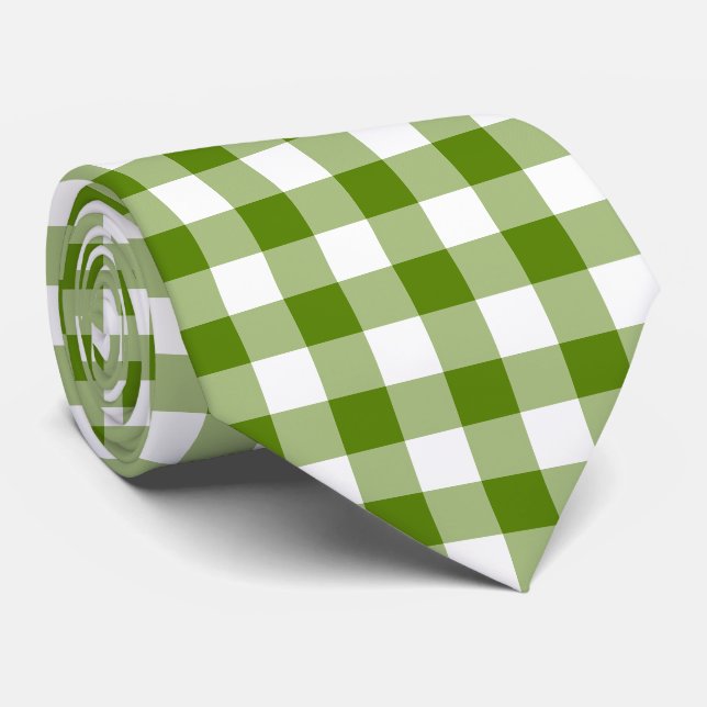 Avokado Grön Plaid Gingham Retro Färg Slipsklöver Slips (Rullad)