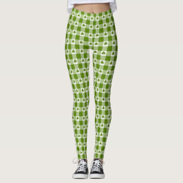 Avokado Grön Rutig Shamrock Klöver Retro Färg Leggings