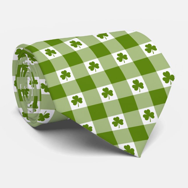 Avokado Grön Rutig Shamrock Klöver Retro Slipsklöv Slips (Rullad)