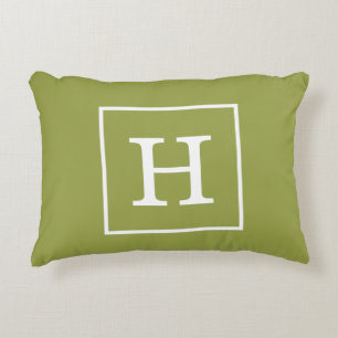 Avokado Grön Vit Ram Initial Monogram Prydnadskudde