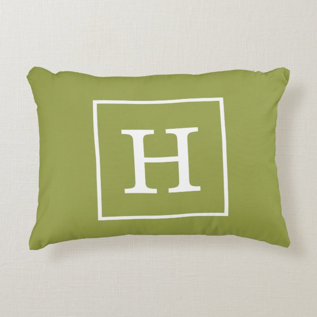 Avokado Grön Vit Ram Initial Monogram Prydnadskudde (Framsidan)