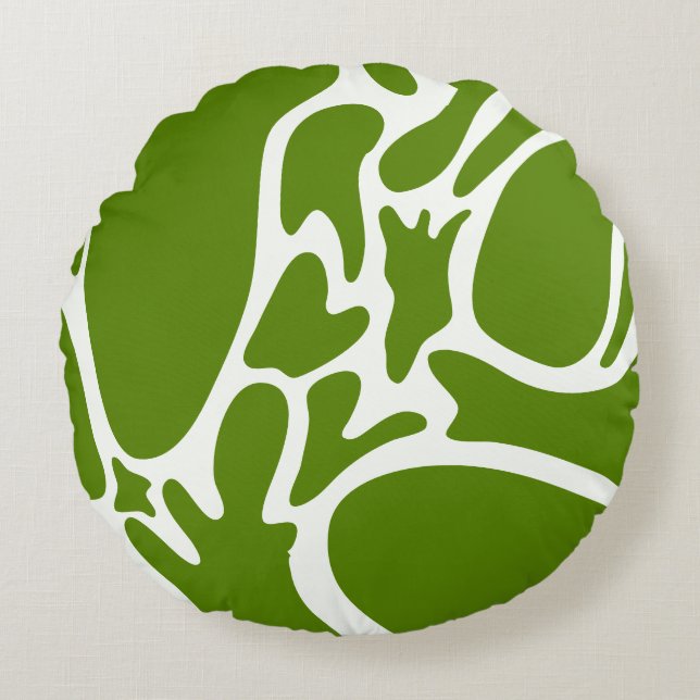 Avokado Grönt och keramiskt vitt Rund Kudde (Framsidan)