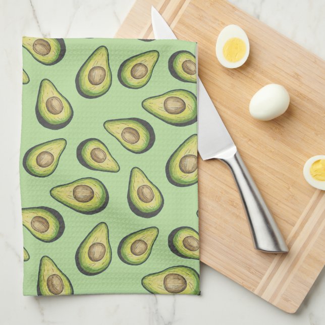 Avokado illustrerad mönstergröntMonogram Kökshandduk (Vikt i Fjärdedel)