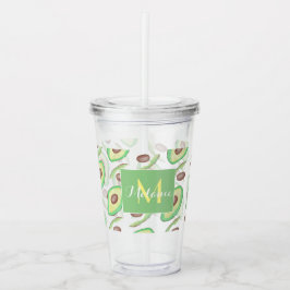 Avokado Mönster Handritad Namn Monogram Take Away Mugg