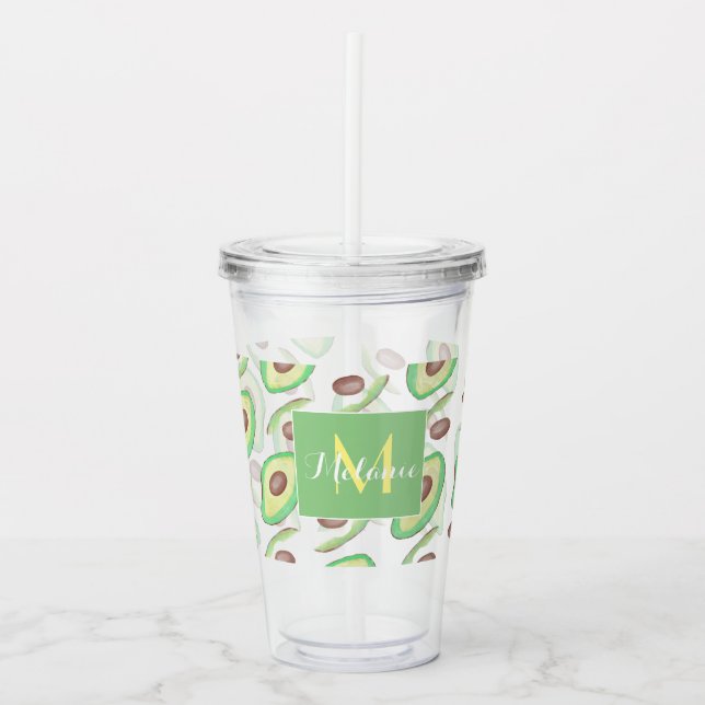 Avokado Mönster Handritad Namn Monogram Take Away Mugg (Framsida)