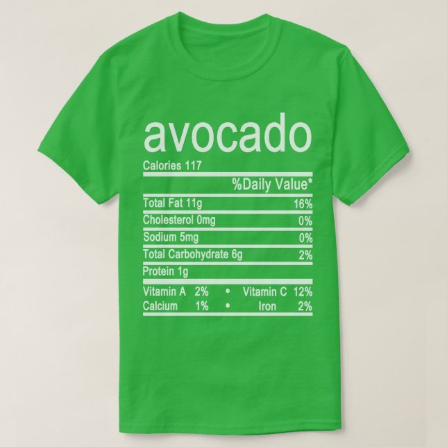 avokado Nutrition Facts etikett T Shirt (Design framsida)