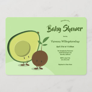 Avokado och grop seriefigur mat tema baby shower inbjudningar