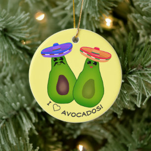 Avokado-par med sombreros julgransprydnad keramik
