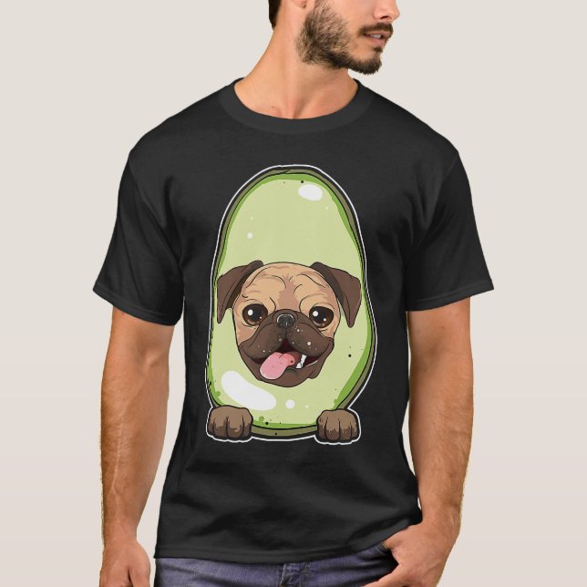 Avokado Pug Söt och T Shirt (Framsida)