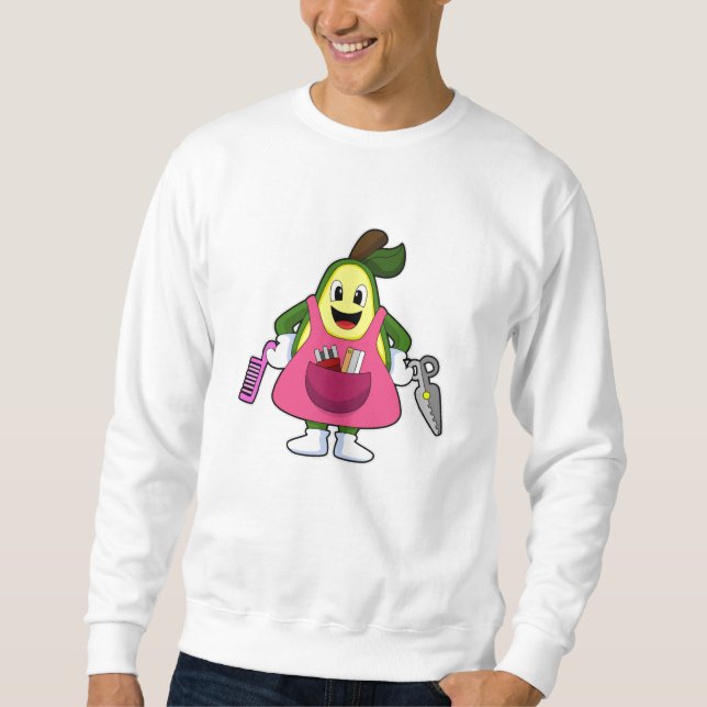 Avokado som frisör med sax och kam lång ärmad tröja (Framsida)