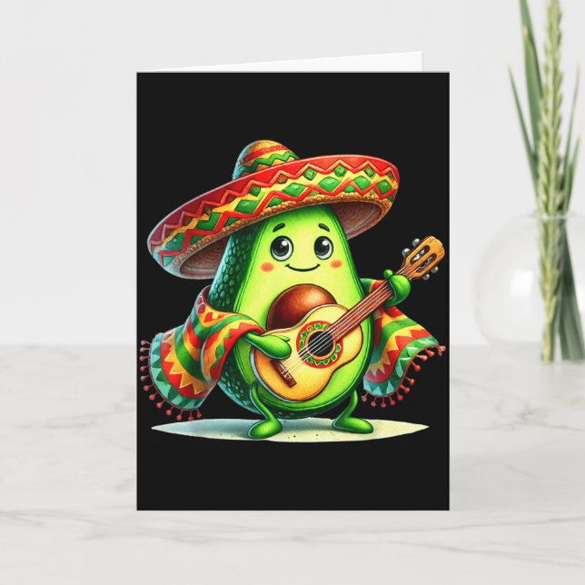 Avokado Sombrero Gitarr Cinco De Mayo Pojkar Barn  Kort (Framsida)