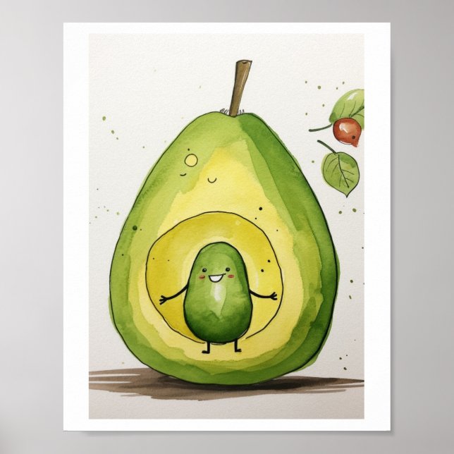 Avokado, sött design med babyavokado poster (Framsidan)