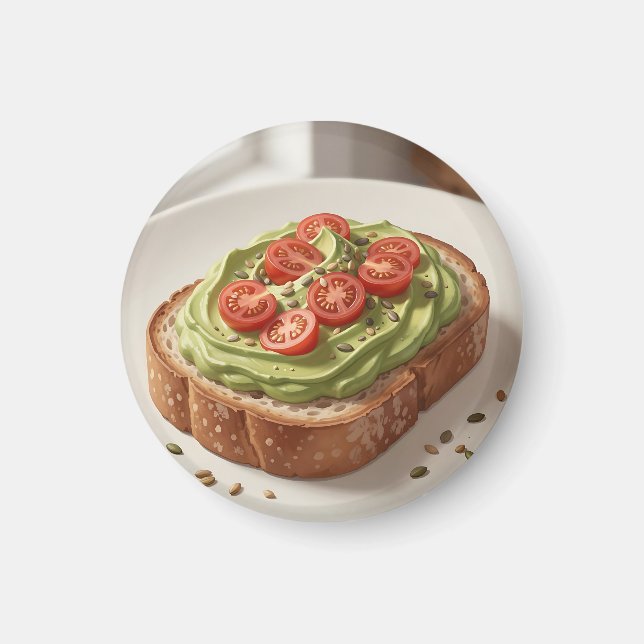 Avokado Tomatis Toast Färsk Frukost Konst Magnet (Framsidan)