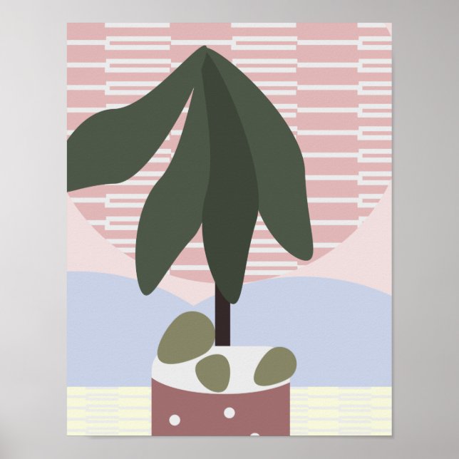 Avokado Träd Rödfärgad Dämpad Geometrisk  Poster (Framsidan)