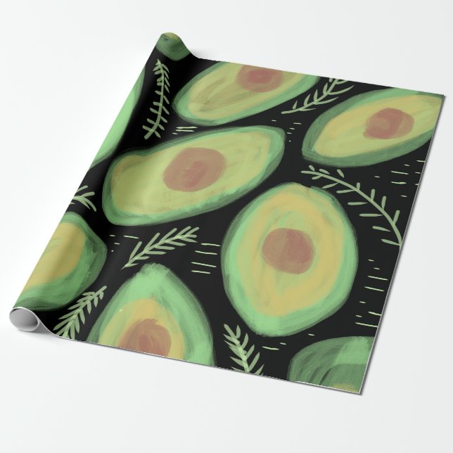 Avokado Vattenfärgskonst Presentpapper (Utrullad)