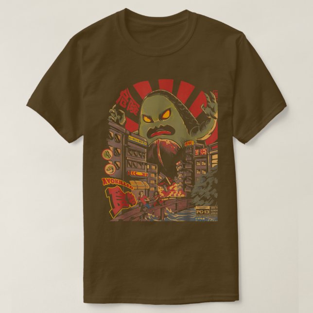 Avokiller Avocado Guacamole Kaiju Monster Japanska T Shirt (Design framsida)