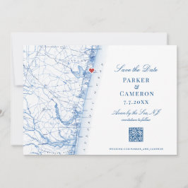 Avon-by-the-Sea NJ Karta Elegant Navy Blue QR Spara Datumet