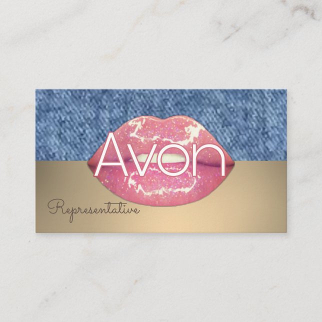 Avon personlig rosa och denim-estetik visitkort (Framsida)