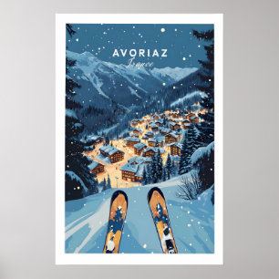 Avoriaz Affisch - Vinterstugor Utskrift Fransk Ski