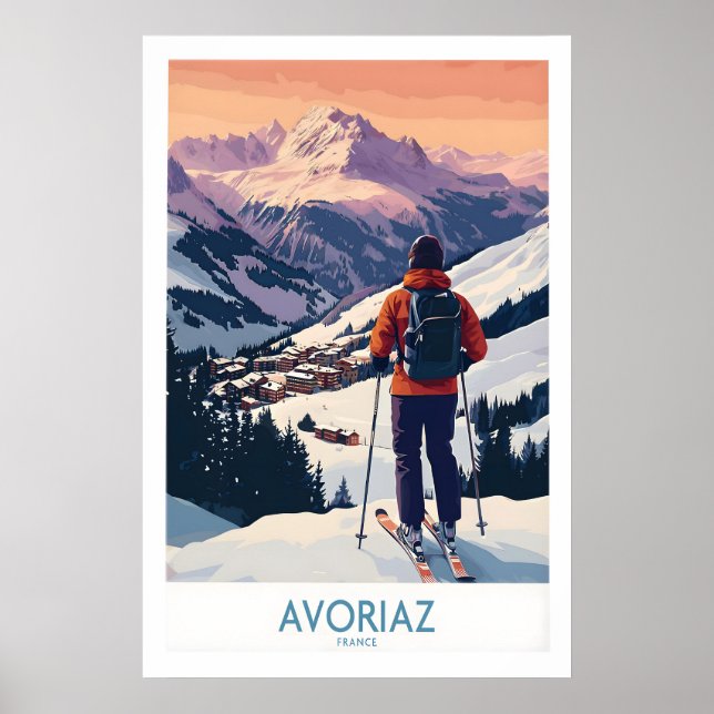 Avoriaz Frankrike Skidkonsttryck Alperna Byn Affis Poster (Framsidan)