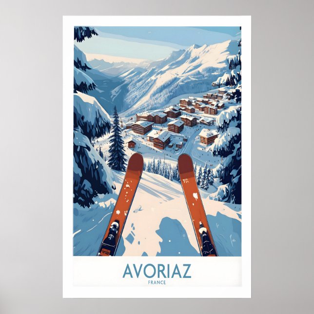 Avoriaz Frankrike skidkonsttryck fjällstuga Poster (Framsidan)
