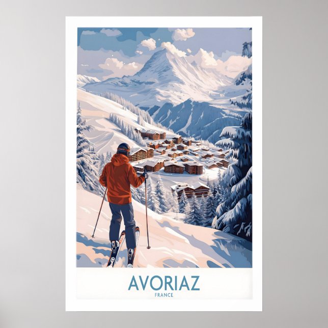 Avoriaz Frankrike skidstuga by konsttryck Alpin Poster (Framsidan)