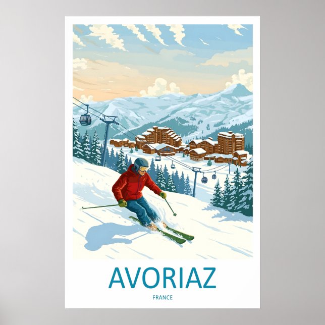Avoriaz Frankrike skidtryck vintage reseskylt Poster (Framsidan)