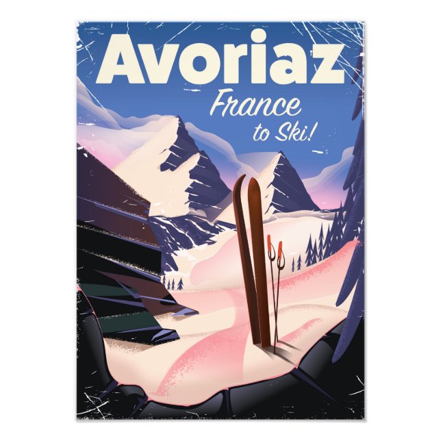 Avoriaz, Fransk Ski-reseaffisch Fototryck (Framsidan)