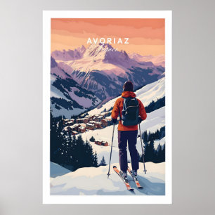 Avoriaz fransk skidposter Skidåkning Väggkonst 1