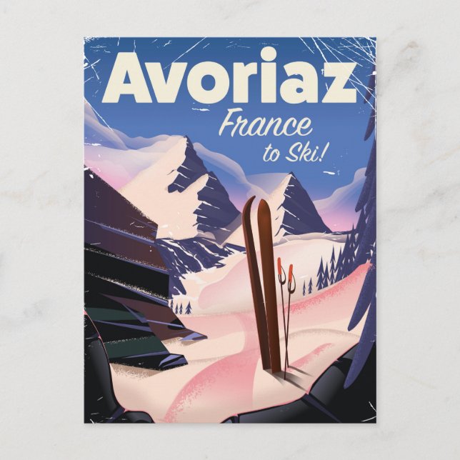 Avoriaz, fransk skidreseposter vykort (Framsida)