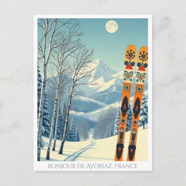 Avoriaz Haute-Savoie Frankrike ski retro Postcard Vykort (Framsida)