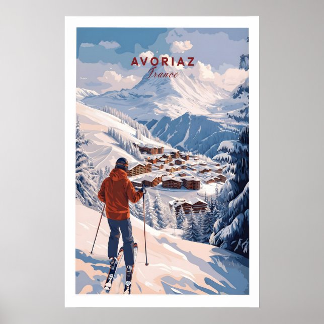 Avoriaz Portes du Soleil Slopes Skidruck fransk Poster (Framsidan)