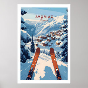 Avoriaz Portes du Soleil Slopes Utskrift Franska Poster