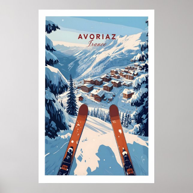 Avoriaz Portes du Soleil Slopes Utskrift Franska Poster (Framsidan)