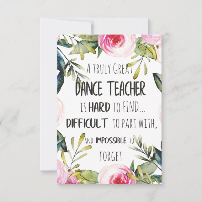 Avresa gåva till Dance Lärare Tack för citatet (Framsida)
