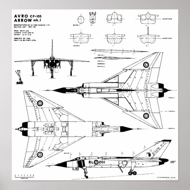 Avro Arrow Blueprint Poster (Framsidan)