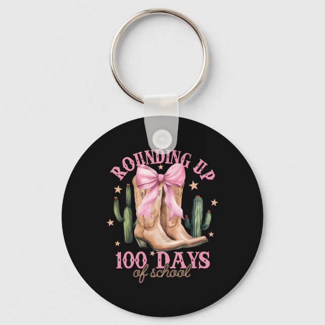 Avrundar 100 dagar på skolan Rosa Coquette Bow T Nyckelring (Framsida)