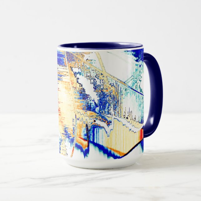 Avrunnen bläck-nej, bild med orange, cyanblå prick mugg (Framsida höger)